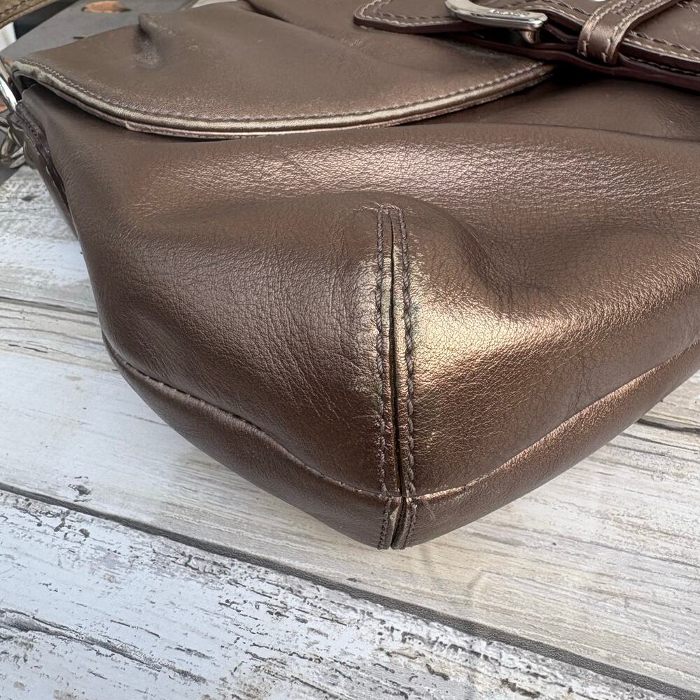 Coach Purse Soho Pleated Shoulder Bag Baguette Bronze Metallic F18217 - Picture 10 of 16